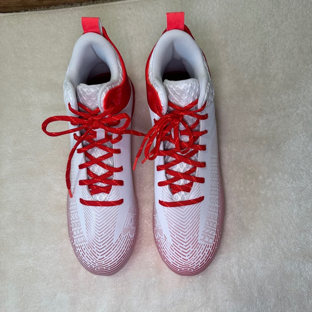 Under Armour Football Cleats Mens 11.5‎ White Red UA Mid Top Athletic Shoes - Picture 5 of 10